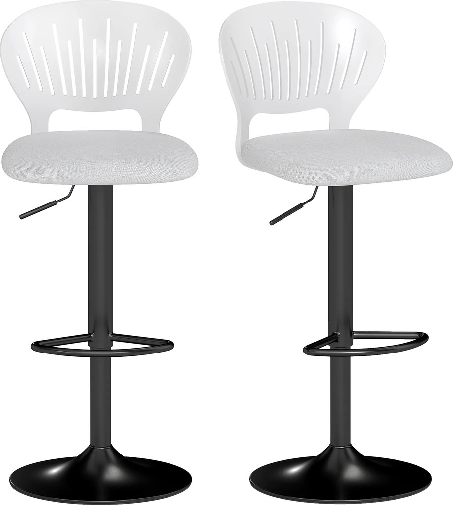 HOMCOM Set de 2 taburete de bar rotative 360°, reglabile 84-105 cm, spătar gol, suport picioare, alb | Aosom Romania