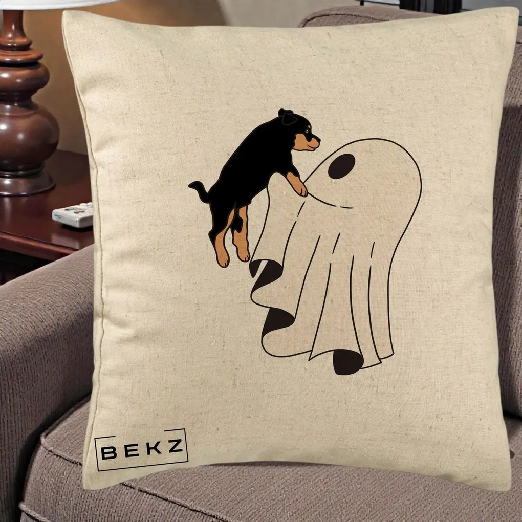 Perna Decorativa Caine Rottweiler Fantoma Halloween, 40x40 cm, Bej, Husa Detasabila, Perna Inclusa, BEKZ®