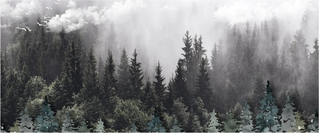 Tablou - Pădure cu elemente ilustrate (120x50 cm)