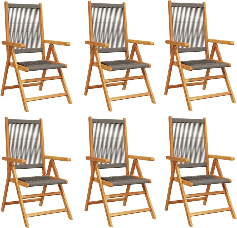 vidaXL Scaune de gradină rabatabile 6 buc., gri, lemn masiv acacia