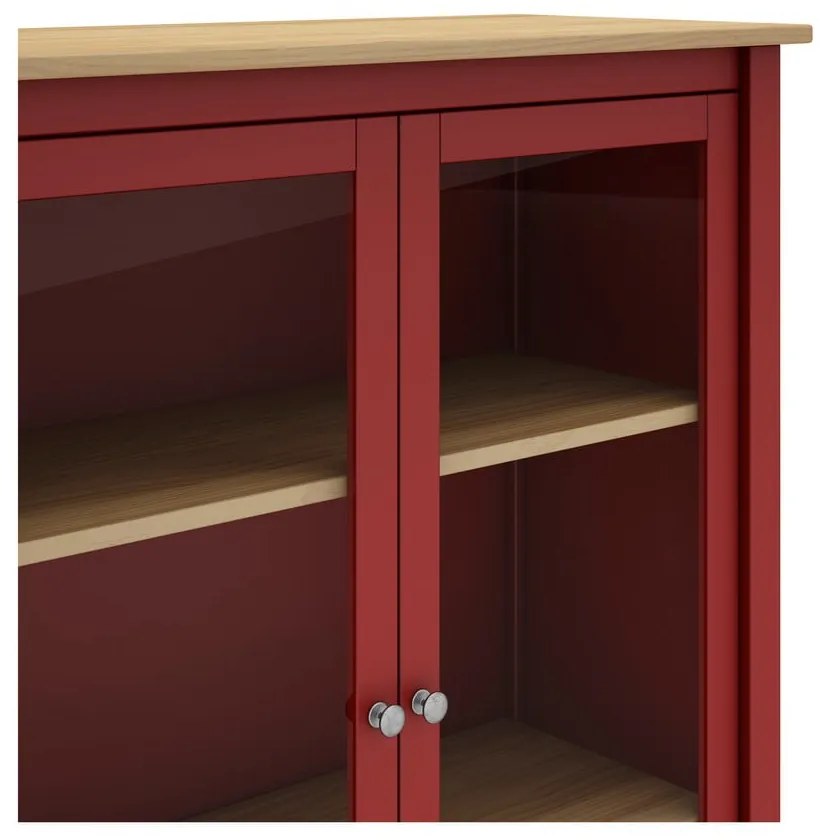 Vitrină roșu/natural din lemn de pin 90x110 cm Misti – Marckeric