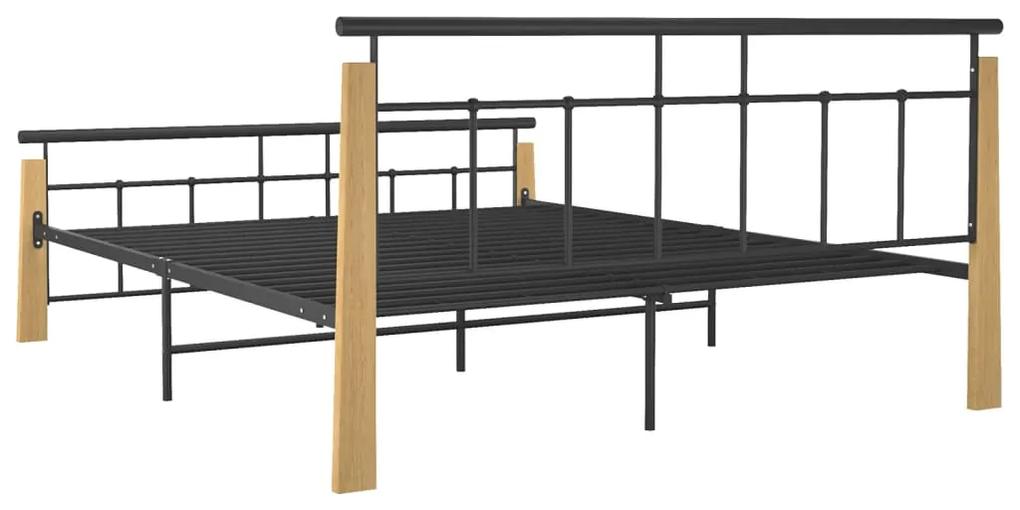 Cadru de pat, 160x200 cm, metal si lemn masiv de stejar Maro deschis, 160 x 200 cm