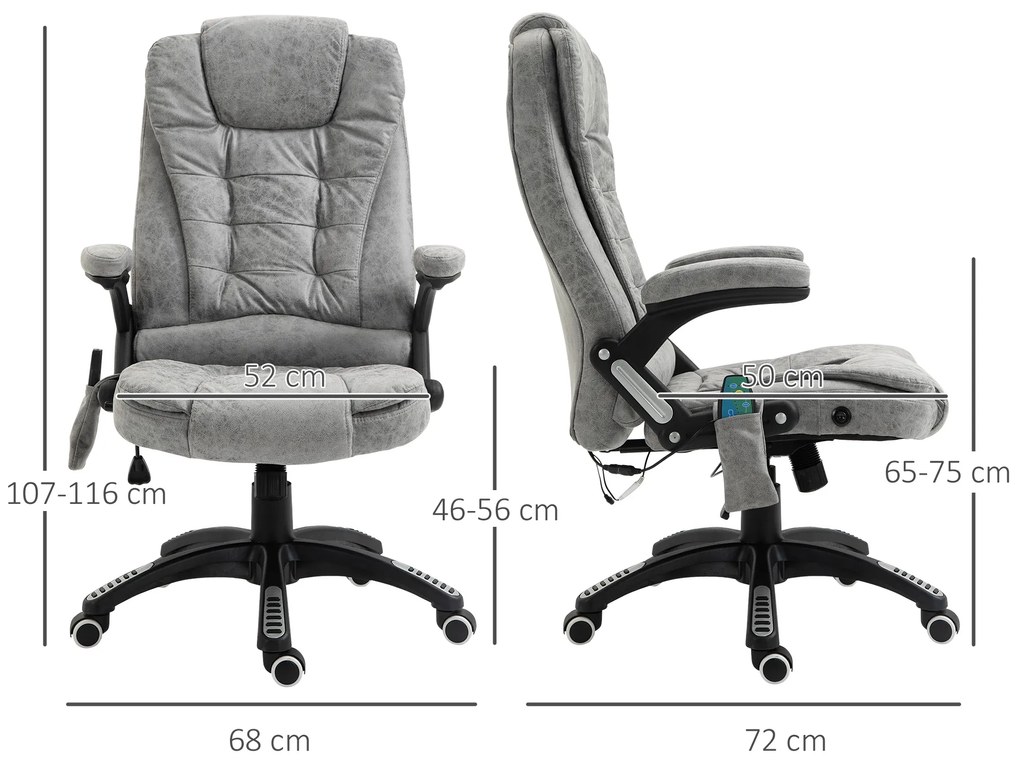Vinsetto Scaun de șef cu funcție de masaj și încălzire, ergonomic, reglabil, până la 120 kg, Gri | Aosom Romania
