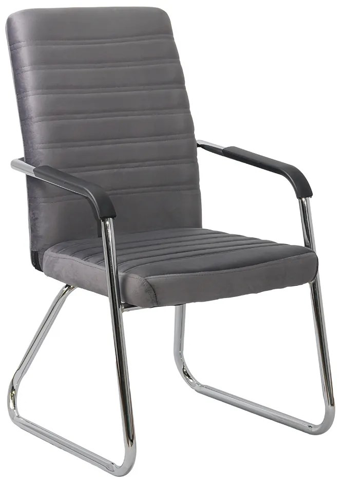 Scaun vizitator gri OFF 833V din catifea cu cadru metalic cromat și brațe