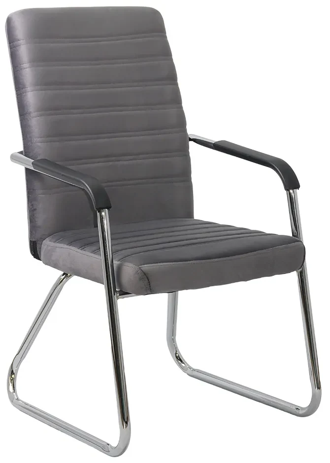 Scaun vizitator gri OFF 833V din catifea si cadru cromat