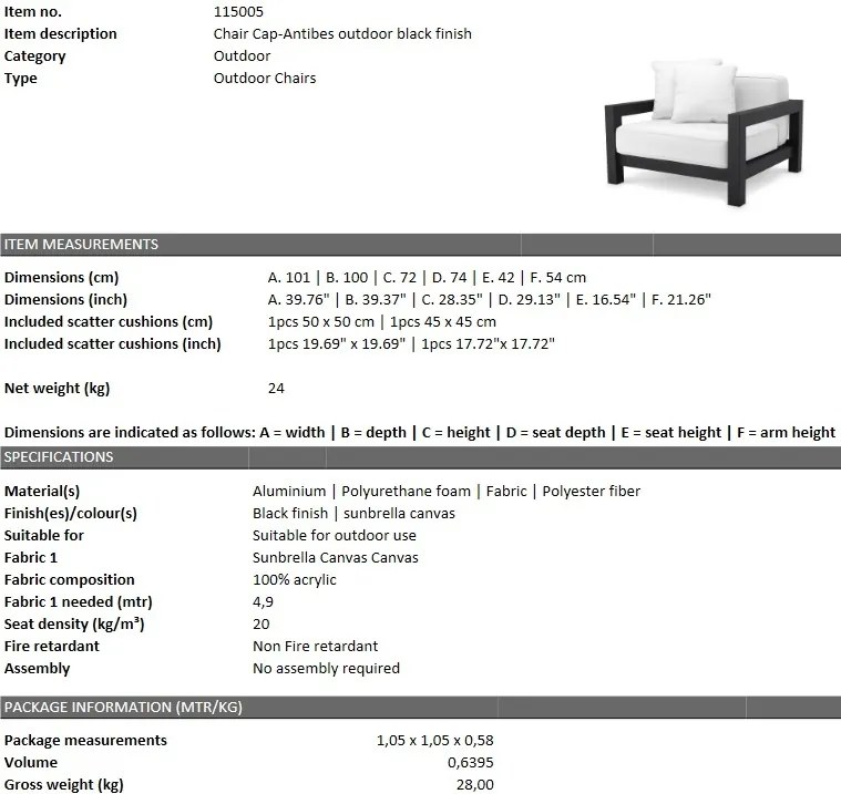 Fotoliu pentru interior si exterior Cap-Antibes, negru 115005 HZ