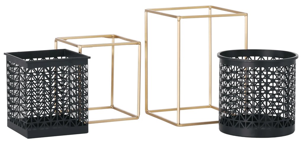 Set 2 suporturi pentru ghivece, pătrat/rotund, negru/auriu, ESME SET
