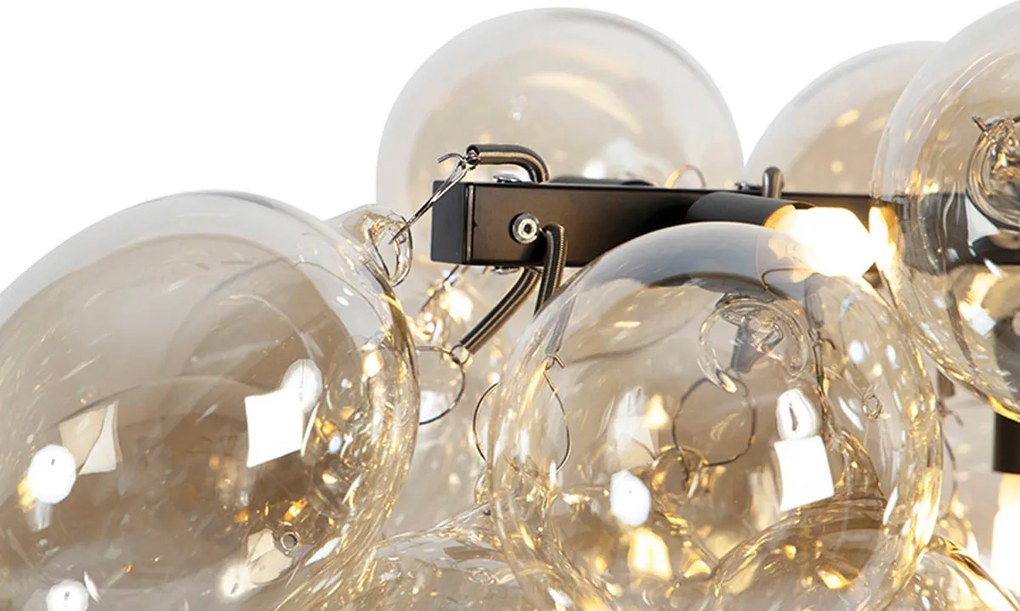 Lampă suspendată inteligentă neagră cu sticlă chihlimbar, inclusiv 8 G9 WiFi - Uvas