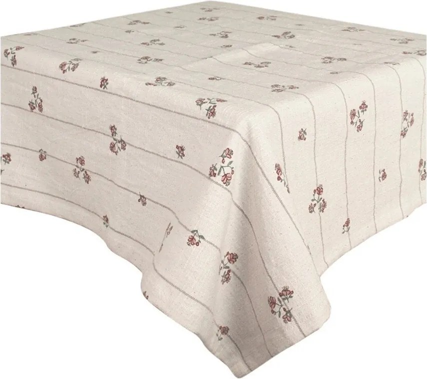 Față de masă din bumbac organic, alb, cu motive florale, 140 × 240 cm, „Tilda"