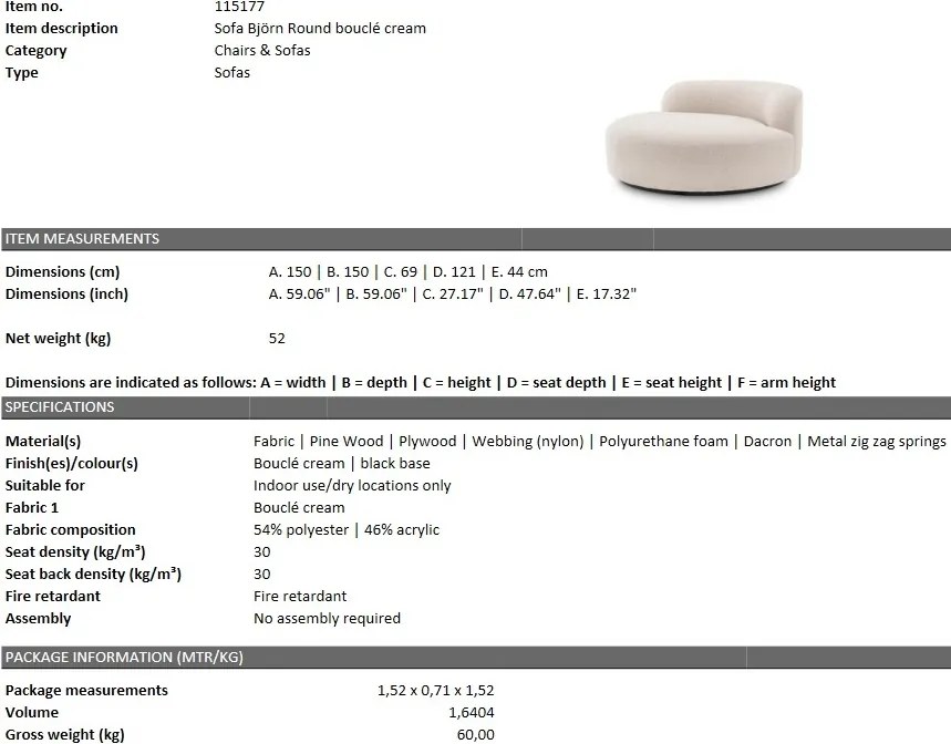 Canapea design modern Bjorn Round 115177 HZ