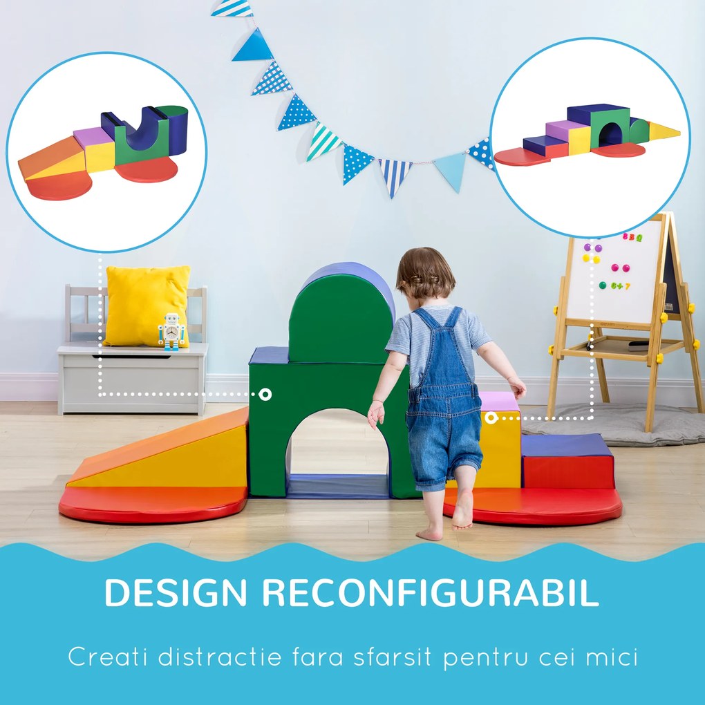 HOMCOM Set de Joacă pentru Copii 12-36 Luni cu 7 Blocuri din PU și EPE Multicolor | Aosom Romania
