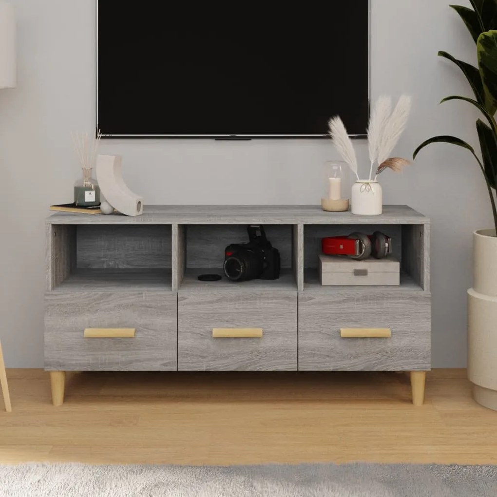 vidaXL Comodă TV, gri sonoma, 102x36x50 cm, lemn compozit