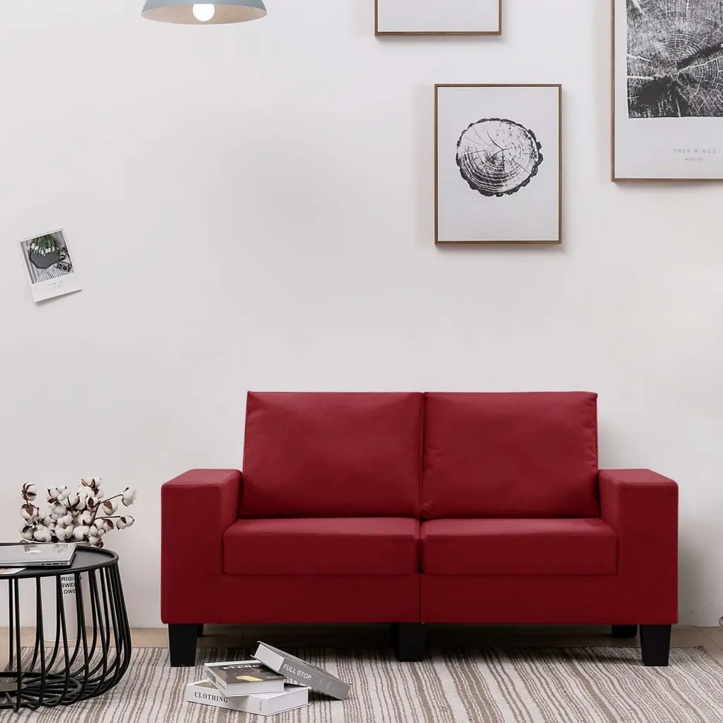287118 vidaXL Canapea cu 2 locuri, roșu vin, material textil