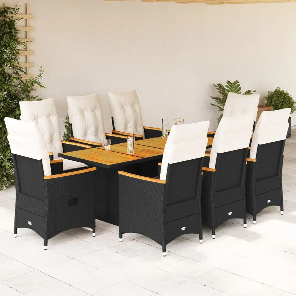 3276842 vidaXL Set mobilier de grădină cu perne, 9 piese, negru, poliratan