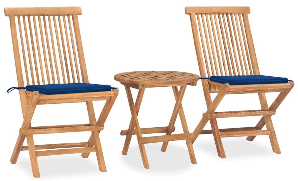 vidaXL Set mobilier exterior pliabil cu perne, 3 piese, lemn masiv tec