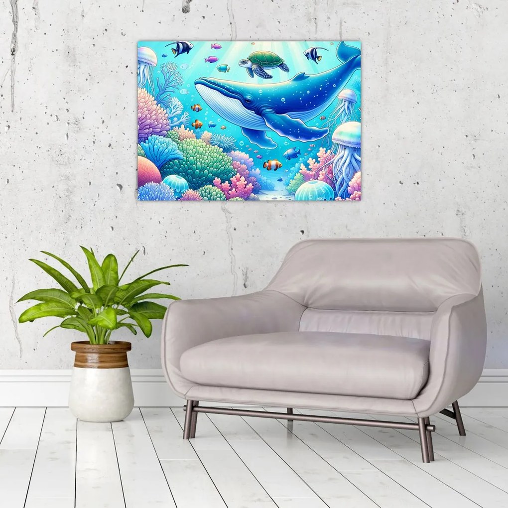 Tablou pe sticlă – Lume subacvatică (70x50 cm)
