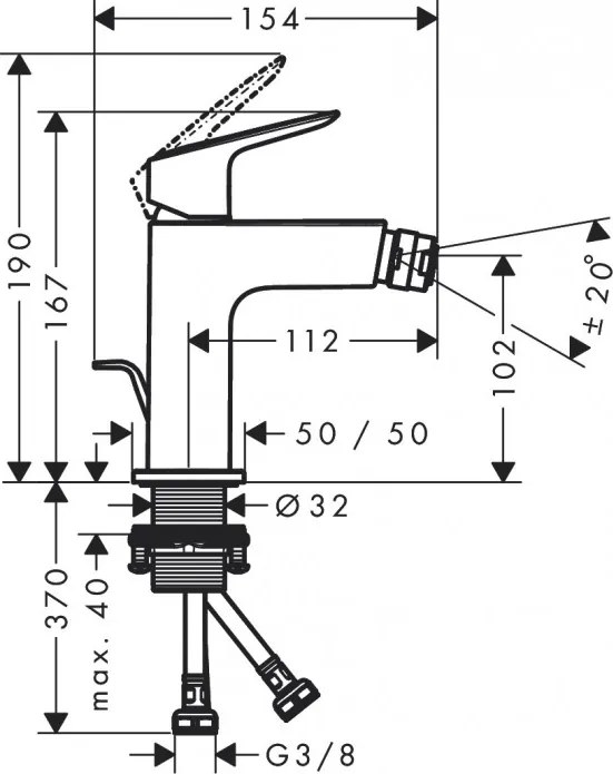 Baterie bideu cu ventil pop-up, Hansgrohe Logis 110 Fine, crom, 71201000