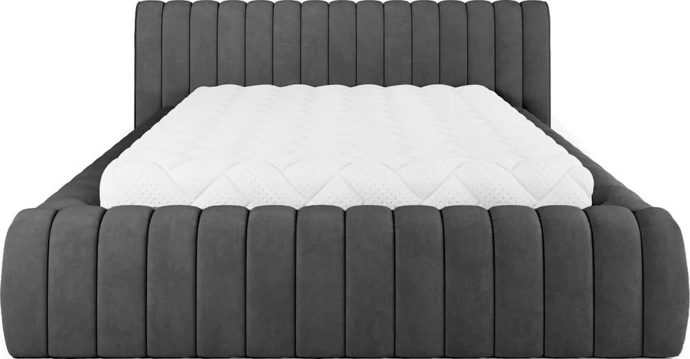 Pat matrimonial gri închis tapițat cu spațiu de depozitare cu somieră 140x200 cm Carilla – ELTAP