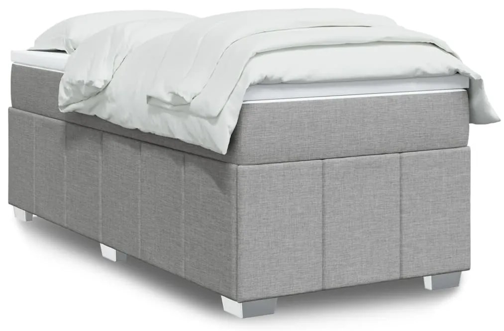 vidaXL Pat box spring cu saltea, gri deschis, 90x200 cm, textil