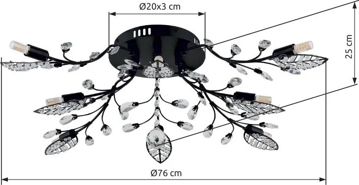 Plafoniera metal negru mat, cristale acrilice JANIS