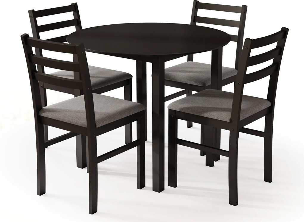 Set TORINO Masă rotundă + 4 scaune Negru / Gri Deschis