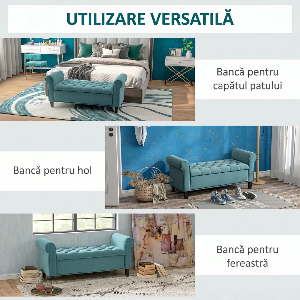 HOMCOM Bancă de Depozitare din Țesătură tip Catifea cu Spațiu Ascuns, Bej | Aosom Romania