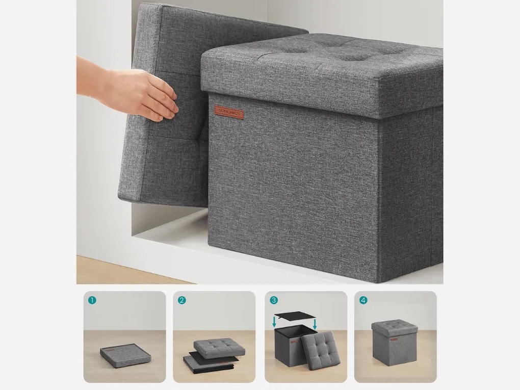 Taburet pliabil cu spatiu de depozitare COZY CUBE 30x30 cm, gri inchis