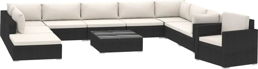vidaXL Set mobilier de grădină cu perne, 11 piese, negru, poliratan