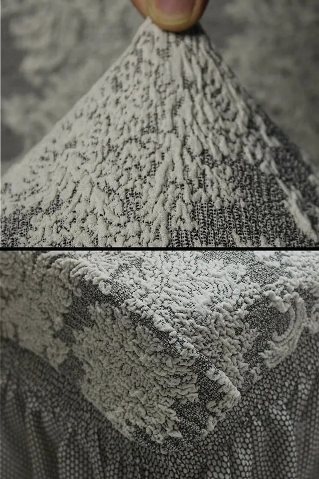 Husa elastica pentru fotoliu, cu volanas si model Jacquard Alb
