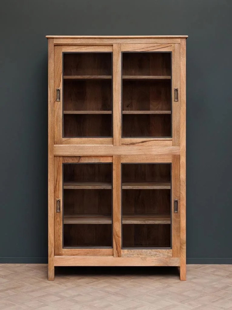 Vitrina din lemn reciclat si sticla, cu 4 usi glisante, Gustave