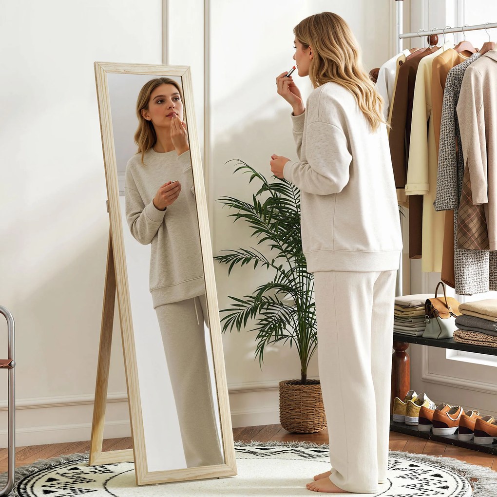 HOMCOM Oglindă pe suport și de perete dreptunghiulară oglindă în picioare full length Dressing Dormitor Living 37x37x154cm lemn natural | Aosom Romania