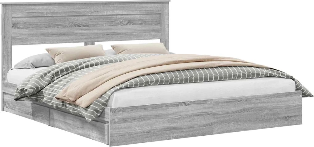 vidaXL Pat cu storage cu sertar Gri Sonoma 180 x 200 cm Lemn compozit