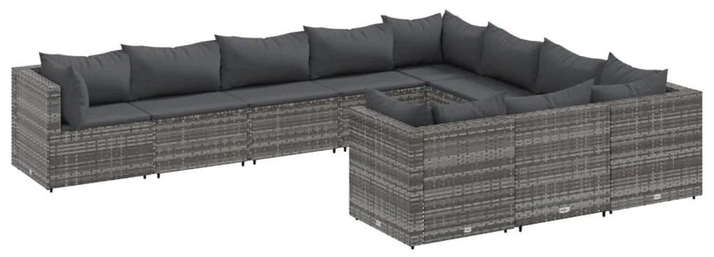 3308330 vidaXL Set mobilier de grădină cu perne, 10 piese, gri, poliratan