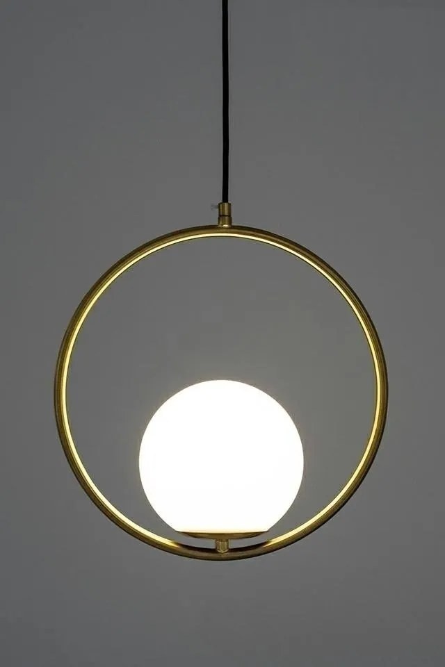 Lustra design miminalist, Metal auriu, Glob Sticla, AURELIA 25