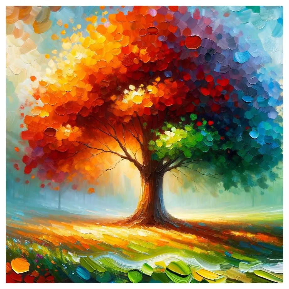 Tablou copacul vieții colorat pe pajiște