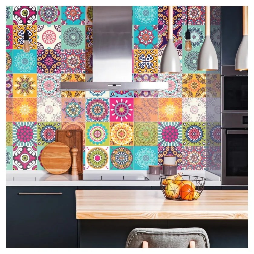 Set 30 autocolante de perete Ambiance Tiles Azulejos Mariska, 15 x 15 cm