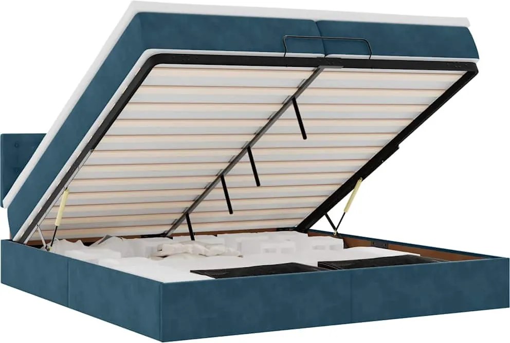 vidaXL Cadru de pat otoman cu saltea Albastru închis 200x200cm catifea