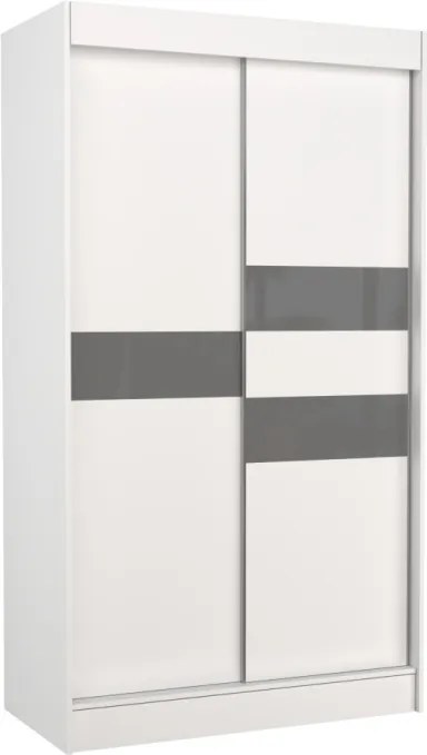 Dulap cu usi glisante 120x215 cm, Batia, ADRK Furniture (Culoare: Negru / Alb / Gri Lacobel)
