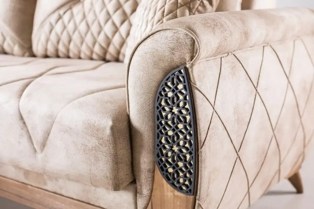 Canapea extensibila 3 locuri cu lada 229x94x90 cm – stofa bej – Peru