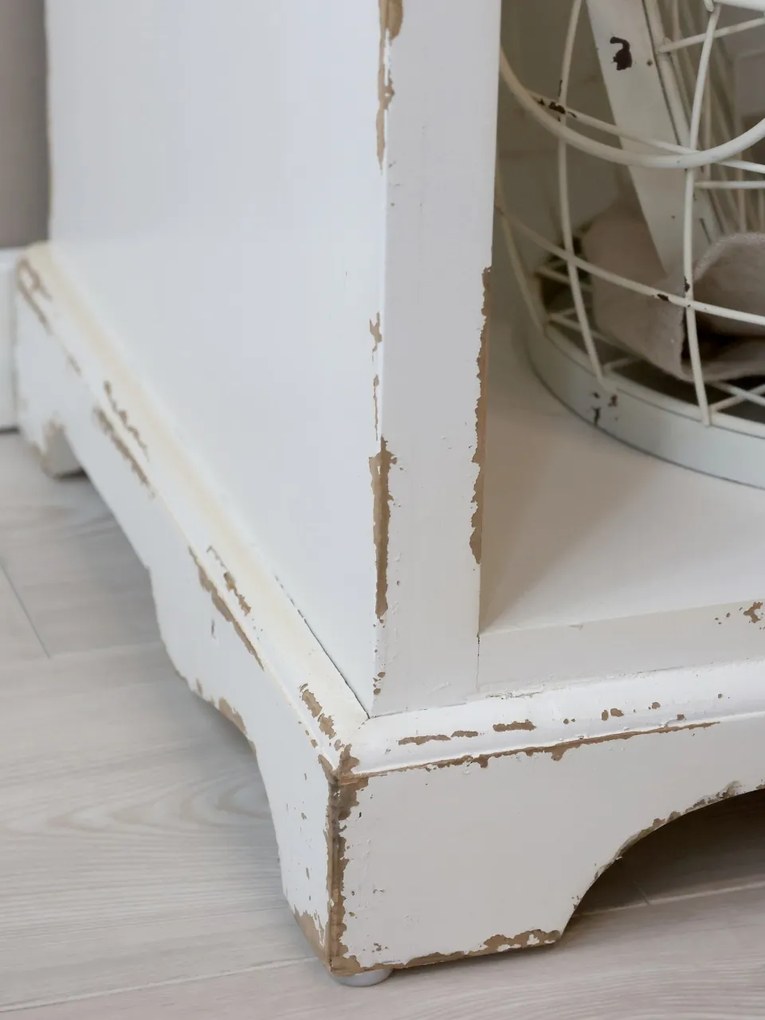 Bibliotecă shabby chic din lemn cu finisaj antichizat crem, 5 rafturi, 106×39×200 cm, „Violette"