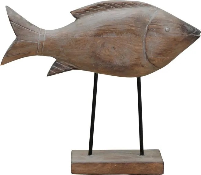 Decoratiune in forma de peste, din lemn reciclat, H39 Wooden Fish