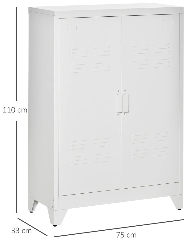 HOMCOM Dulap de birou cu 3 niveluri dulap de depozitare metalic pentru birou 2 uși rafturi reglabile 75 x 33 x 110 cm alb | Aosom Romania