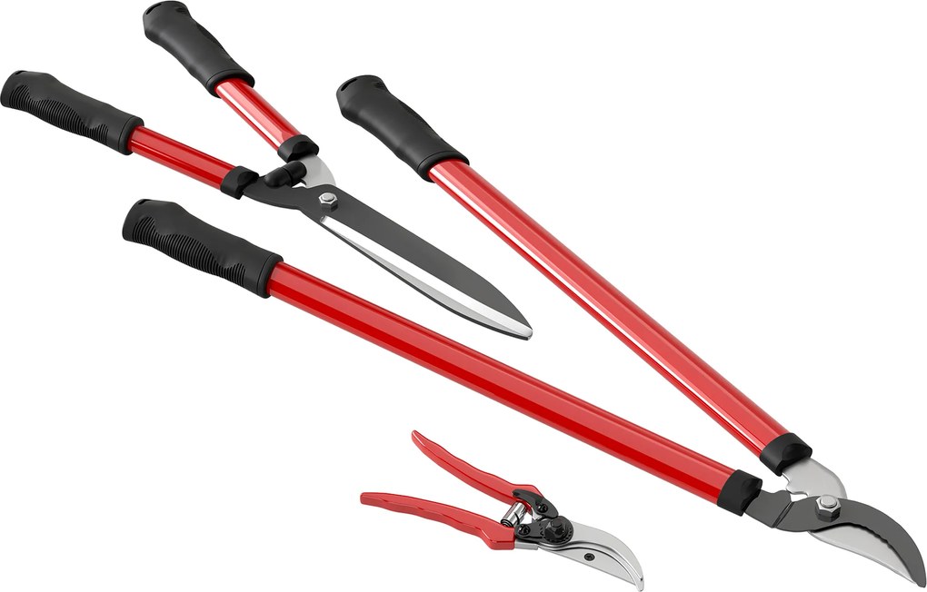 Outsunny Lot de 3 foarfece de grădină set de tăiere pentru grădinărit ferăstrău de tăiat ramuri 65cm foarfecă 51,5cm, foarfecă 20cm roșu | Aosom Romania