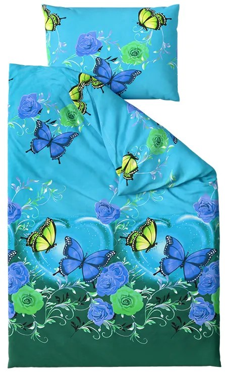 Lenjerie de pat din bumbac FLUTURE ALBASTRU SI VERDE albastru Dimensiune lenjerie de pat: 70 x 90 cm | 140 x 200 cm