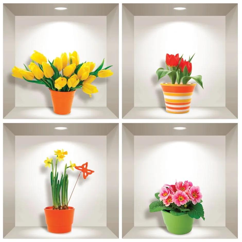 Set 4 autocolante 3D pentru perete Ambiance Prairie Flowers