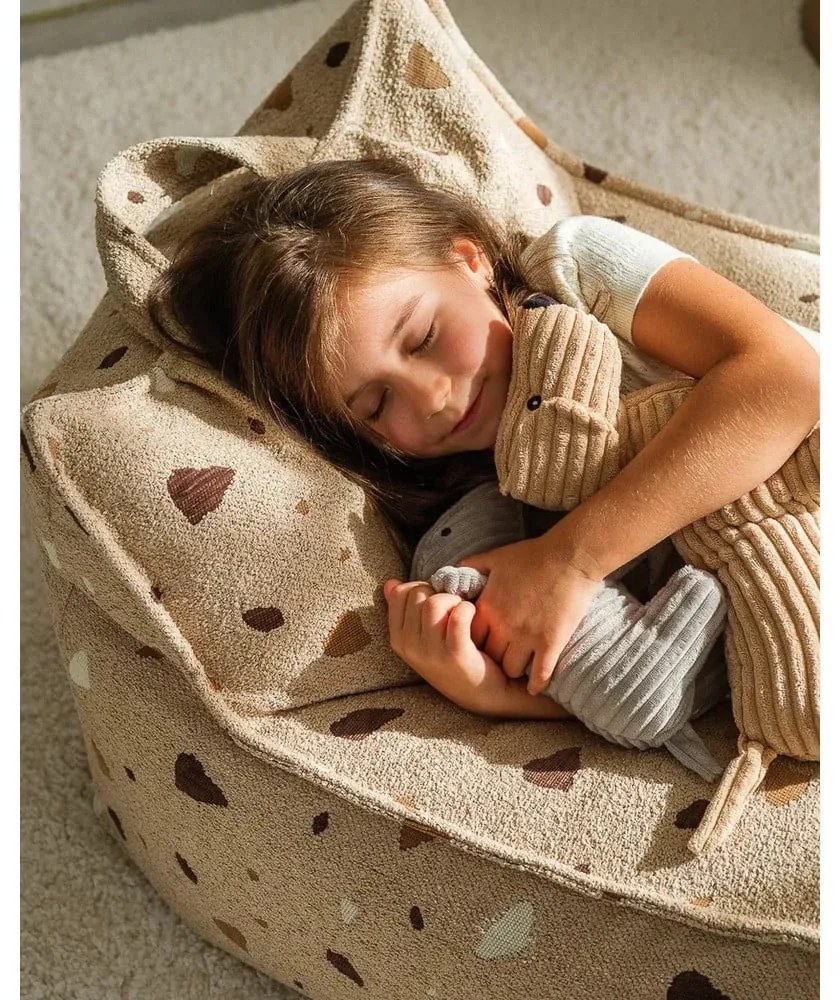 Fotoliu puf pentru copii maro deschis cu tapițerie din țesătură bouclé/cu tapițerie din chenille Terrazzo Chair – Wigiwama