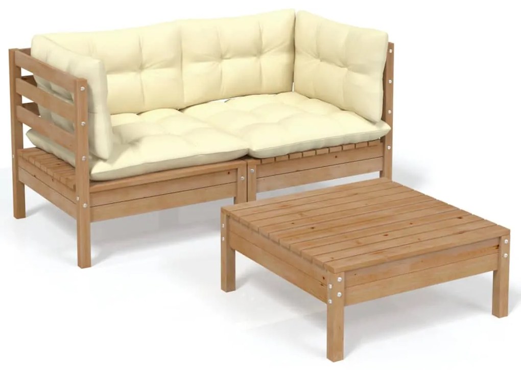 3096019 vidaXL Set mobilier grădină cu perne crem, 3 piese, lemn de pin
