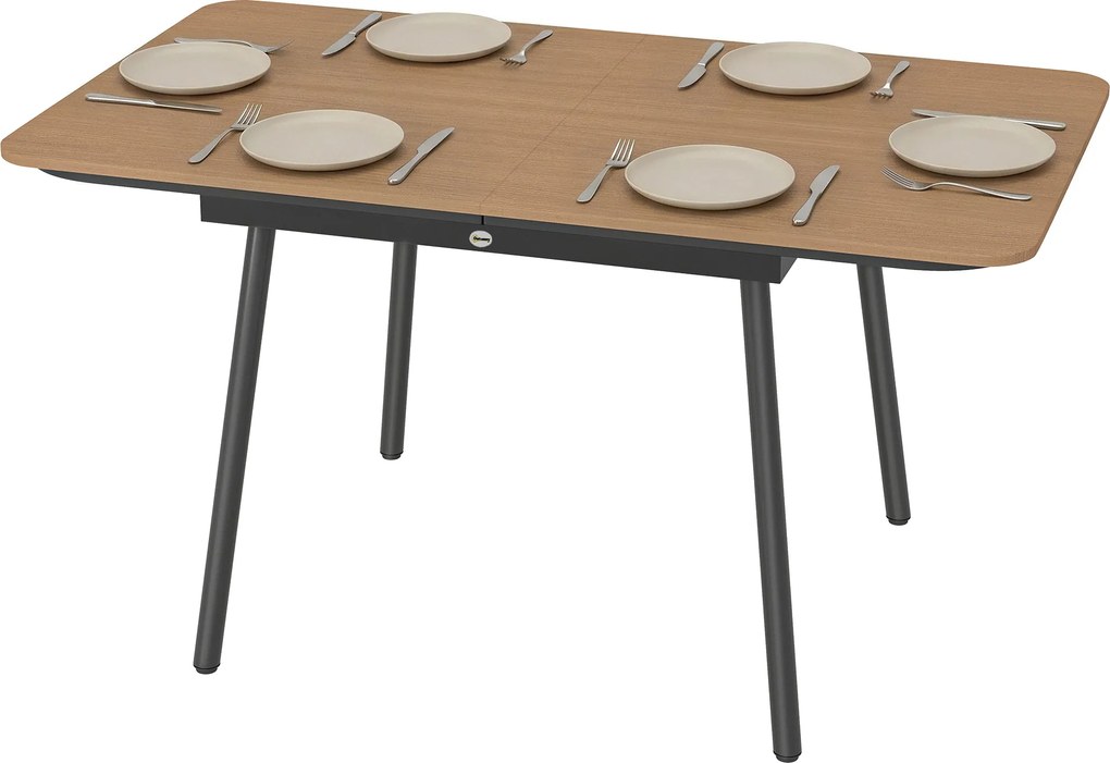 Outsunny Masă de grădină 140 x 80 cm pentru 6 persoane rezistentă la rugină masă de exterior cu blat WPC Picioare reglabile, Teak | Aosom Romania