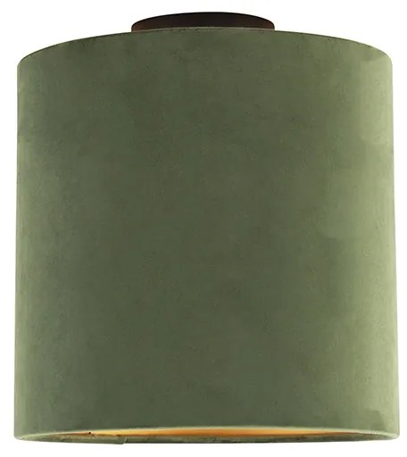 Plafoniera cu abajur din catifea verde cu auriu 25 cm - Combi negru