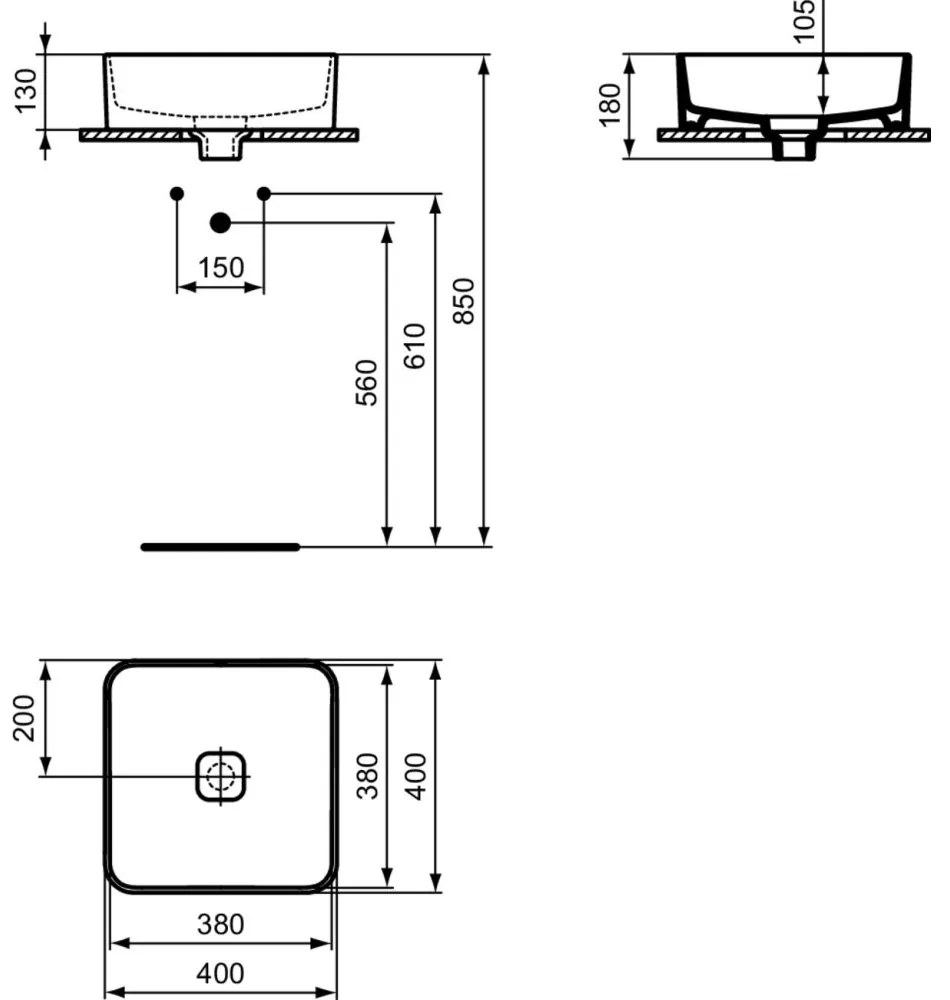 Lavoar pe blat alb 40 cm, patrat, Ideal Standard Strada II Patrata